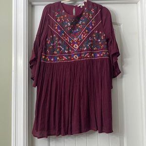 Umgee dress large bohemian bell sleeve embroidered crinkle flowing